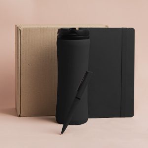 Набор подарочный OFFICEKIT: термос, ежедневник, ручка,  стружка, коробка, черный