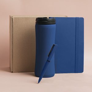Набор подарочный OFFICEKIT: термос, ежедневник, ручка,  стружка, коробка, синий